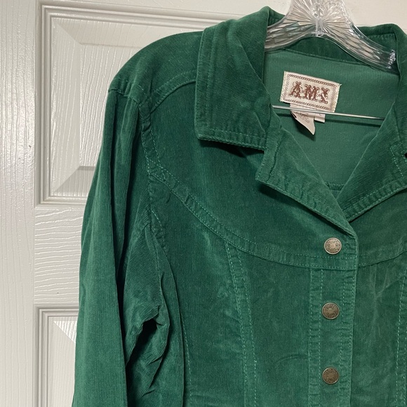 AMX Green Corduroy Long Sleeve Snap-up Jacket Size Large - Picture 9 of 11